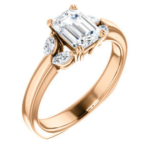 Cubic Zirconia Engagement Ring- The Melitza (Customizable Emerald Cut 5-stone with Marquise Accents)