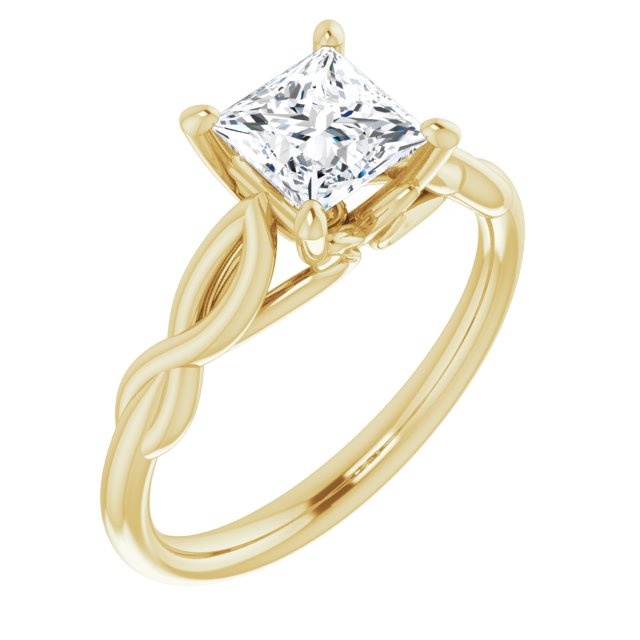 10K Yellow Gold Customizable Princess/Square Cut Solitaire with Braided Infinity-inspired Band and Fancy Basket)