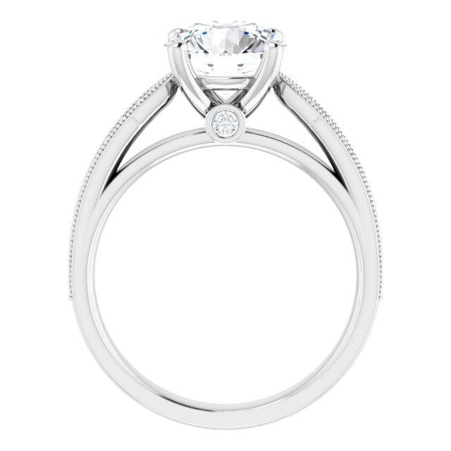 Cubic Zirconia Engagement Ring- The Carli Love (Customizable Round Cut Style featuring Milgrained Shared Prong Band & Dual Peekaboos)