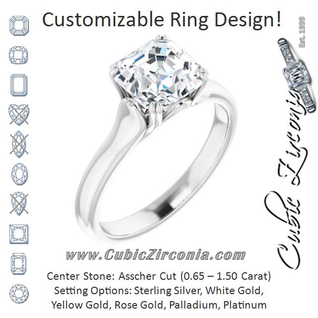 Cubic Zirconia Engagement Ring- The Alissa (Customizable Asscher Cut Solitaire with Under-trellis Design)