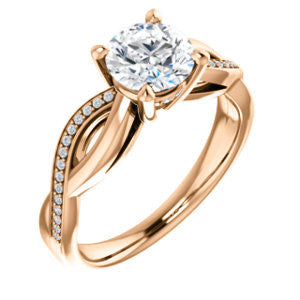 Cubic Zirconia Engagement Ring- The Louisa (Customizable Round Cut Design with Twisting Split Pavé Band and Underhalo Accents)