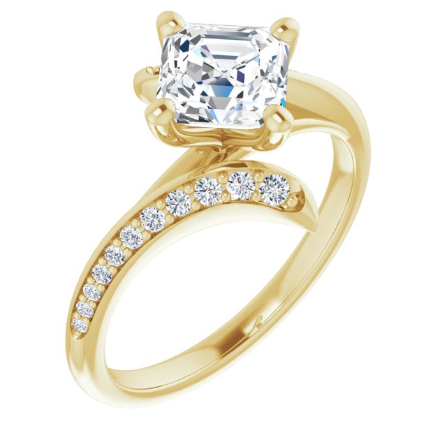 10K Yellow Gold Customizable Asscher Cut Style with Artisan Bypass and Shared Prong Band