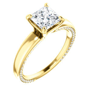 Cubic Zirconia Engagement Ring- The Rosalina (Customizable Princess Cut with Three-sided Pavé Band)