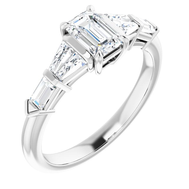 10K White Gold Customizable 7-stone Design with Emerald/Radiant Cut Center and Baguette Accents
