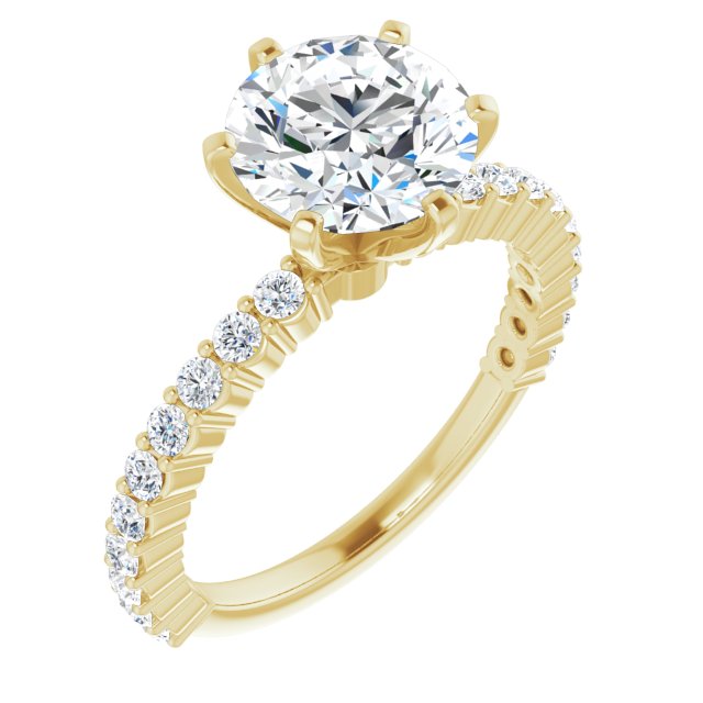 18K Yellow Gold Customizable 8-prong Round Cut Design with Thin, Stackable Pav? Band