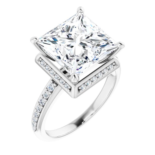 10K White Gold Customizable Princess/Square Cut Design with Geometric Under-Halo and Shared Prong Band