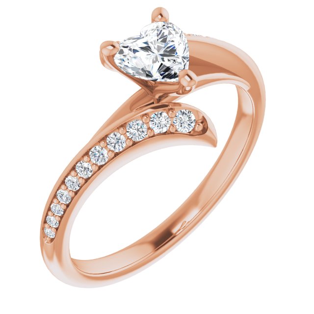 10K Rose Gold Customizable Heart Cut Style with Artisan Bypass and Shared Prong Band