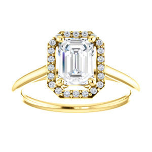 Cubic Zirconia Engagement Ring- The Patrice (Customizable Cathedral-Halo Emerald Cut with Thin Band)