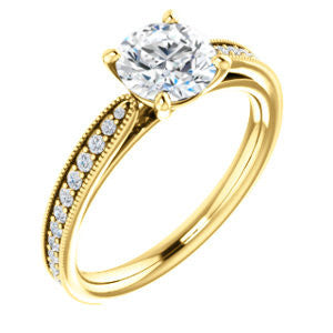 Cubic Zirconia Engagement Ring- The Brooklynn (Customizable Round Cut with Cathedral Setting and Milgrained Pavé Band)