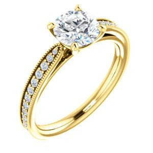 CZ Wedding Set, featuring The Brooklynn engagement ring (Customizable Round Cut with Cathedral Setting and Milgrained Pavé Band)