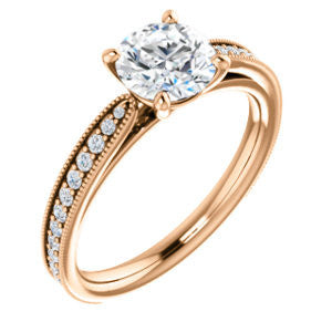 Cubic Zirconia Engagement Ring- The Brooklynn (Customizable Round Cut with Cathedral Setting and Milgrained Pavé Band)