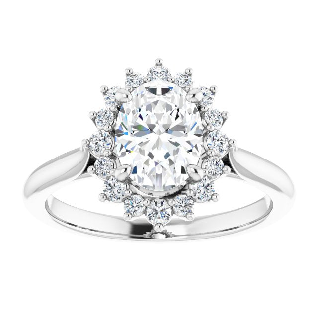 Cubic Zirconia Engagement Ring- The Honoka (Customizable Crown-Cathedral Oval Cut Design with Clustered Large-Accent Halo & Ultra-thin Band)