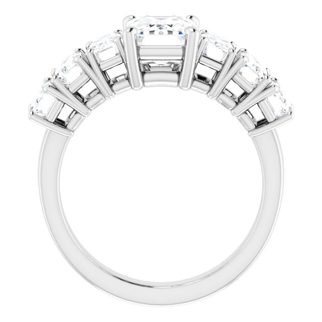 Cubic Zirconia Engagement Ring- The Xiomara (Customizable 7-stone Radiant Cut Design with Large Round-Prong Side Stones)