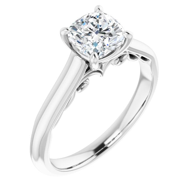 10K White Gold Customizable Cushion Cut Cathedral Solitaire with Two-Tone Option Decorative Trellis 'Down Under'