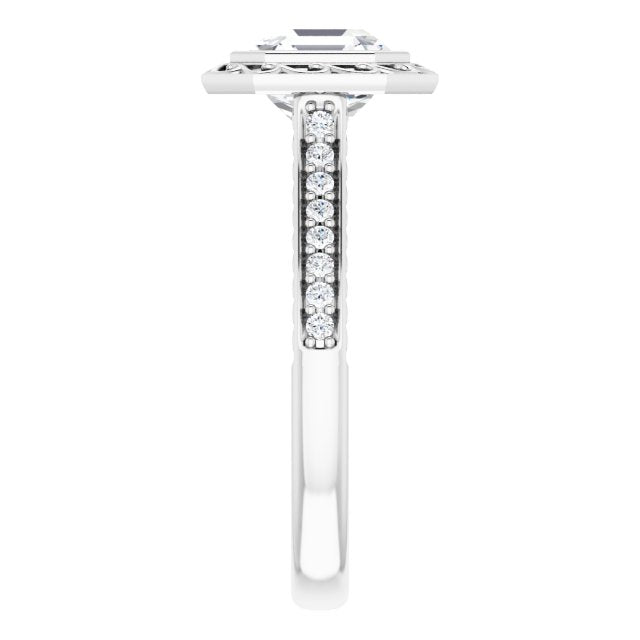 Cubic Zirconia Engagement Ring- The Itzayana (Customizable Cathedral-Bezel Asscher Cut Design featuring Accented Band with Filigree Inlay)