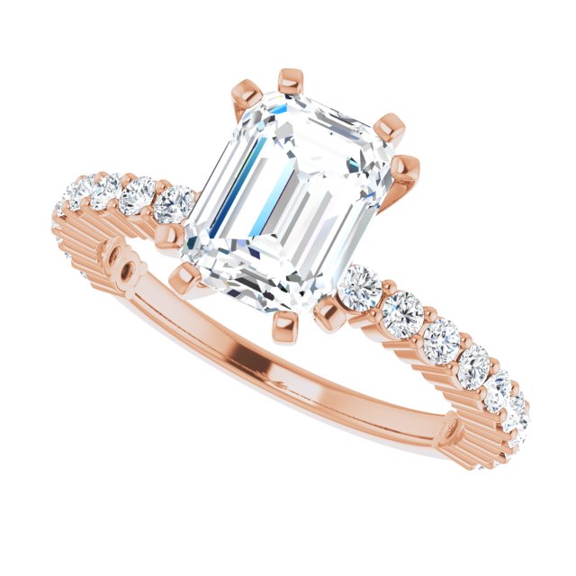 Cubic Zirconia Engagement Ring- The Thea (Customizable 8-prong Radiant Cut Design with Thin, Stackable Pavé Band)