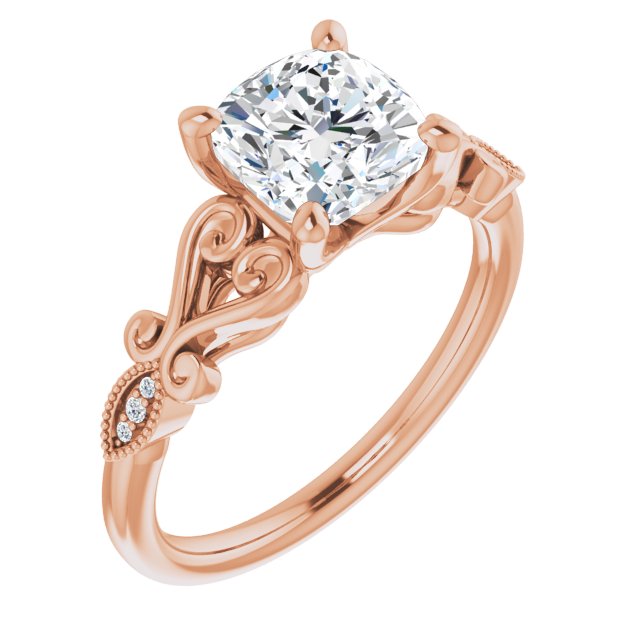 Cubic Zirconia Engagement Ring- The Annika (Customizable 7-stone Design with Cushion Cut Center Plus Sculptural Band and Filigree)