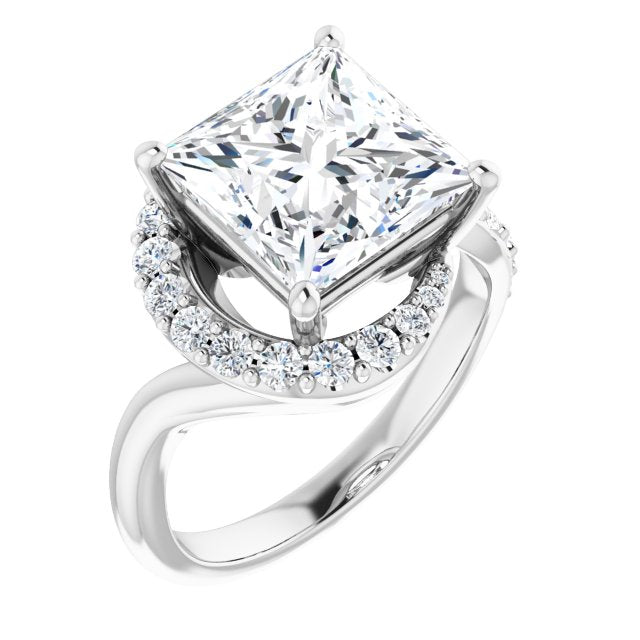 10K White Gold Customizable Princess/Square Cut Design with Swooping Pavé Bypass Band
