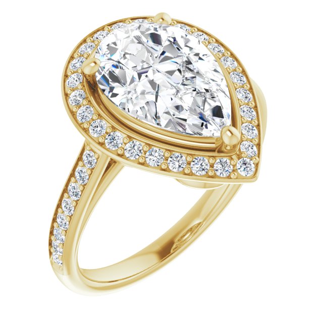 10K Yellow Gold Customizable Cathedral-raised Pear Cut Halo-and-Accented Band Design