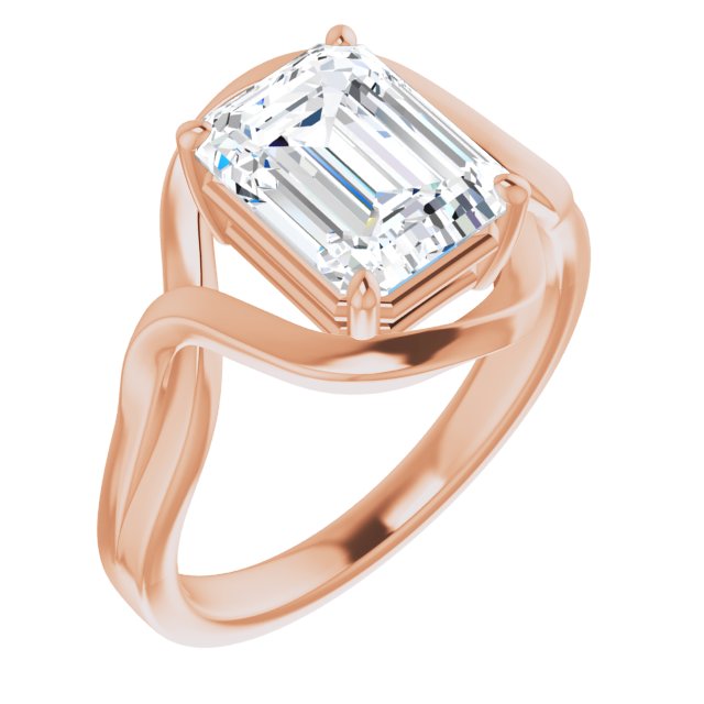 10K Rose Gold Customizable Emerald/Radiant Cut Hurricane-inspired Bypass Solitaire