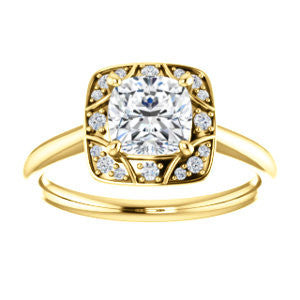 Cubic Zirconia Engagement Ring- The Rachal (Customizable Segmented Cluster-Halo Enhanced Cushion Cut Design with Thin Band)
