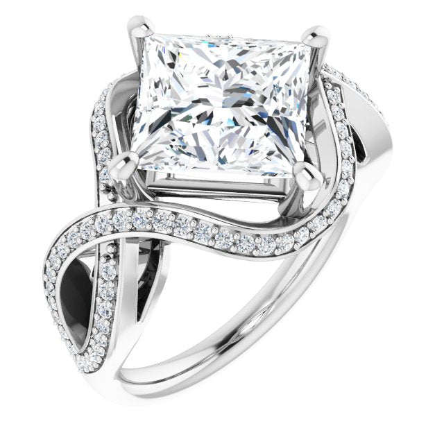 10K White Gold Customizable Princess/Square Cut Design with Twisting, Infinity-Shared Prong Split Band and Bypass Semi-Halo