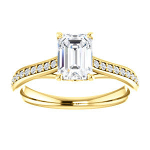 Cubic Zirconia Engagement Ring- The Luci Swan (Customizable Decorative-Pronged Emerald Cut with Pavé Band)