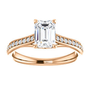 Cubic Zirconia Engagement Ring- The Luci Swan (Customizable Decorative-Pronged Emerald Cut with Pavé Band)
