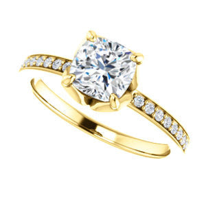 Cubic Zirconia Engagement Ring- The Sandy (Customizable Prong-Accented Cushion Cut Style with Thin Pavé Band)