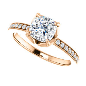 Cubic Zirconia Engagement Ring- The Sandy (Customizable Prong-Accented Cushion Cut Style with Thin Pavé Band)