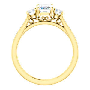 CZ Wedding Set, featuring The Tess engagement ring (Customizable Emerald Cut Trellis-Enhanced Bridge Setting with Semi-Pavé Band)