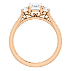 CZ Wedding Set, featuring The Tess engagement ring (Customizable Emerald Cut Trellis-Enhanced Bridge Setting with Semi-Pavé Band)