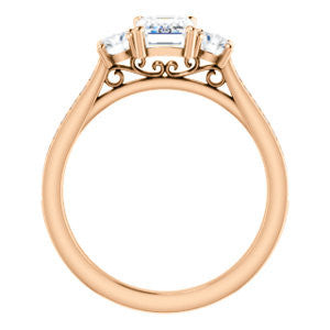 CZ Wedding Set, featuring The Tess engagement ring (Customizable Emerald Cut Trellis-Enhanced Bridge Setting with Semi-Pavé Band)