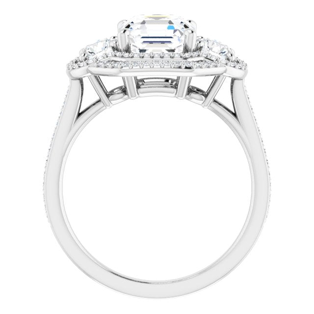 Cubic Zirconia Engagement Ring- The e'Mariana (Customizable Enhanced 3-stone Double-Halo Style with Asscher Cut Center and Thin Band)