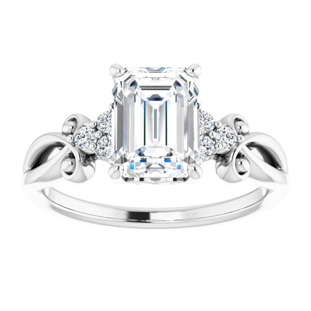 Cubic Zirconia Engagement Ring- The Adele (Customizable 7-stone Emerald Cut Design with Tri-Cluster Accents and Teardrop Fleur-de-lis Motif)