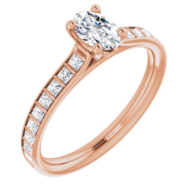 10K Rose Gold Customizable Oval Cut Style with Princess Channel Bar Setting