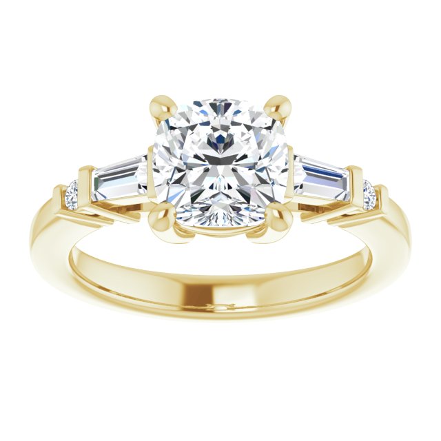 Cubic Zirconia Engagement Ring- The Belem (Customizable 5-stone Baguette+Round-Accented Cushion Cut Design))