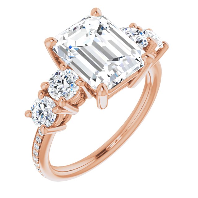 10K Rose Gold Customizable 5-stone Emerald/Radiant Cut Design Enhanced with Accented Band