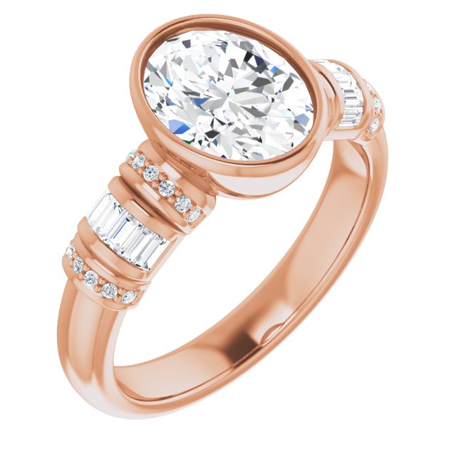 10K Rose Gold Customizable Bezel-set Oval Cut Setting with Wide Sleeve-Accented Band