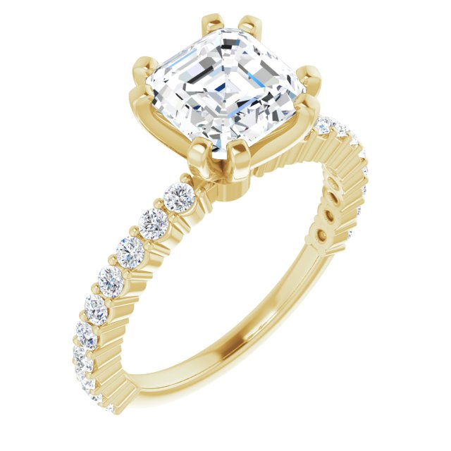 Cubic Zirconia Engagement Ring- The Thea (Customizable 8-prong Asscher Cut Design with Thin, Stackable Pavé Band)
