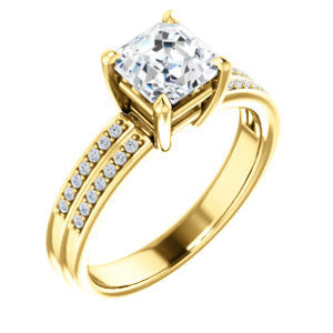 Cubic Zirconia Engagement Ring- The Lyla Ann (Customizable Asscher Cut Design with Wide Double-Pavé Band)