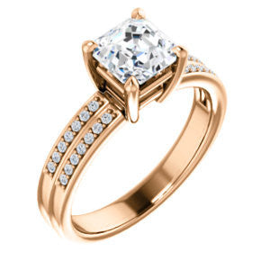 Cubic Zirconia Engagement Ring- The Lyla Ann (Customizable Asscher Cut Design with Wide Double-Pavé Band)