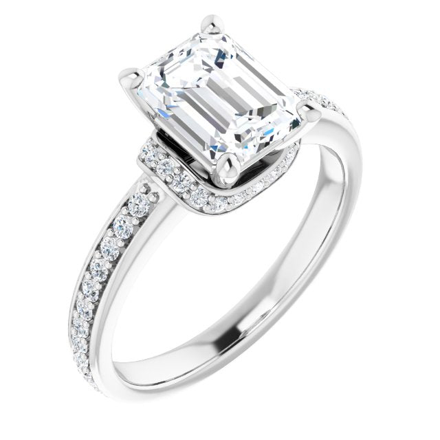 Cubic Zirconia Engagement Ring- The Ella (Customizable Emerald Cut Setting with Organic Under-halo & Shared Prong Band)