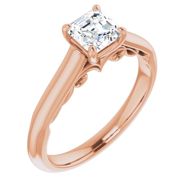 10K Rose Gold Customizable Asscher Cut Cathedral Solitaire with Two-Tone Option Decorative Trellis 'Down Under'