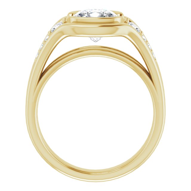 Cubic Zirconia Engagement Ring- The Naira (Customizable 9-stone Cushion Cut Design with Bezel Center, Wide Band and Round Prong Side Stones)