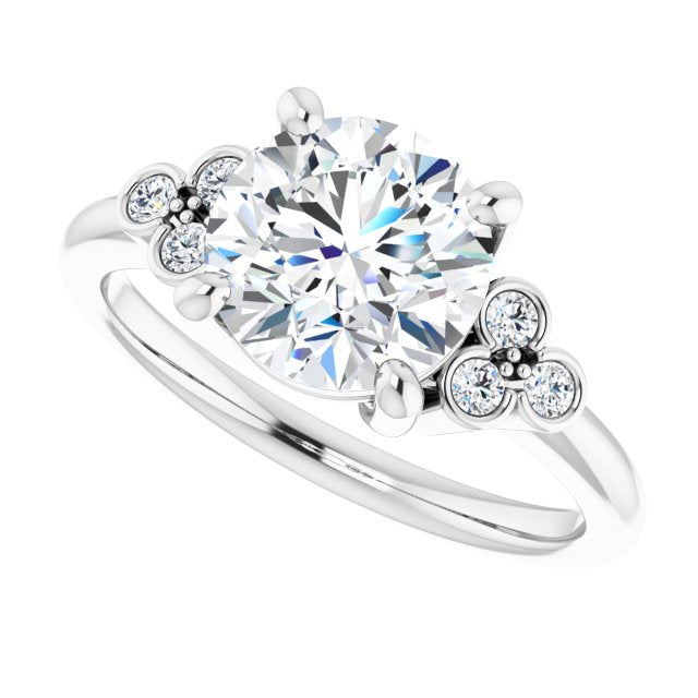 Cubic Zirconia Engagement Ring- The Irene (Customizable 7-stone Round Cut Center with Round-Bezel Side Stones)