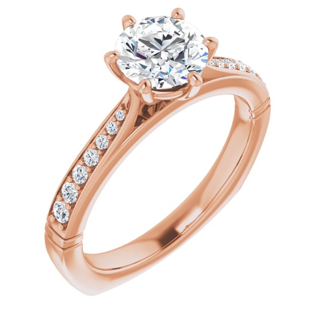 10K Rose Gold Customizable Round Cut Design with Tapered Euro Shank and Graduated Band Accents
