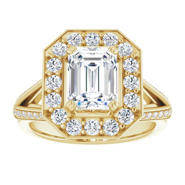 Cubic Zirconia Engagement Ring- The Darsha (Customizable Radiant Cut Center with Large-Accented Halo and Split Shared Prong Band)