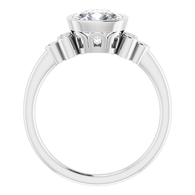 Cubic Zirconia Engagement Ring- The Kaipo (Customizable 7-stone Cushion Cut Style with Triple Round-Bezel Accent Cluster Each Side)