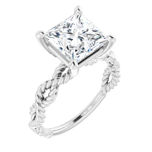 10K White Gold Customizable Princess/Square Cut Solitaire with Infinity-inspired Twisting-Rope Split Band